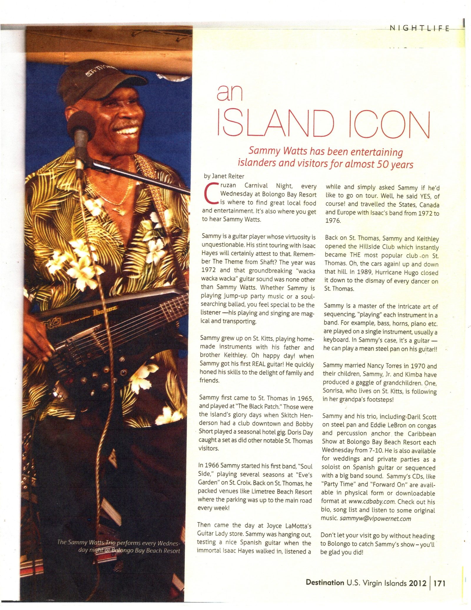 Sammy Watts featured as an Island Icon in Destination U.S. Virgin Islands magazine