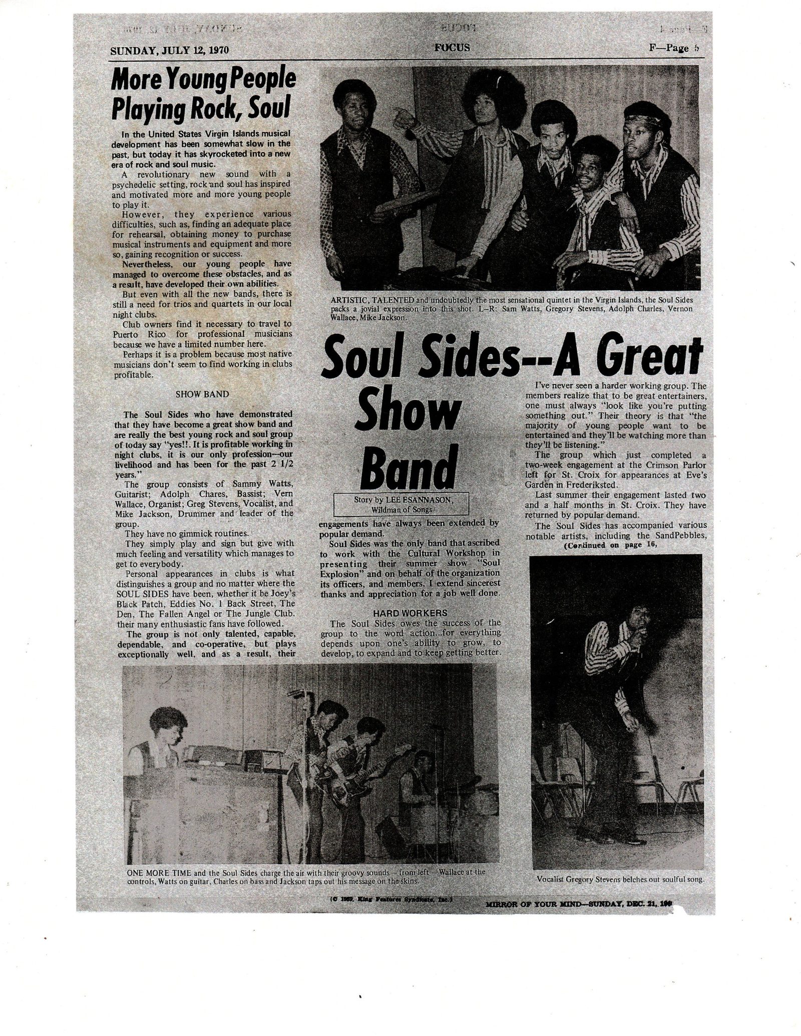 Soul Sides, A Great Show Band newspaper feature